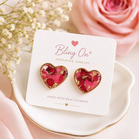 Rasin Earings Real Rose Petal Heart Earrings - Image 1